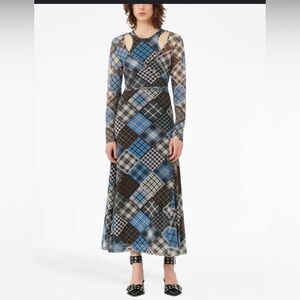 Ganni patchwork mesh dress